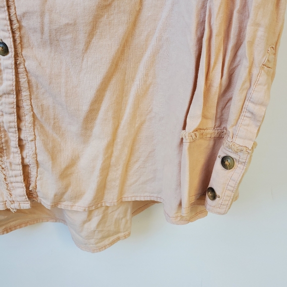 FREE People Linen Blend Soft Beige Pink Top Hi Low Button - Picture 8 of 11